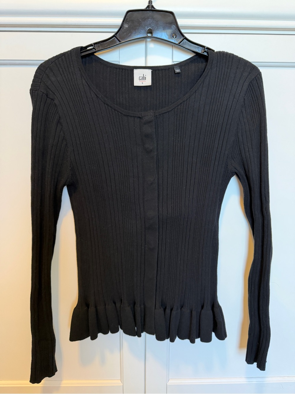 CAbi Black Ribbed Long Sleeve Peplum Sweater- Small